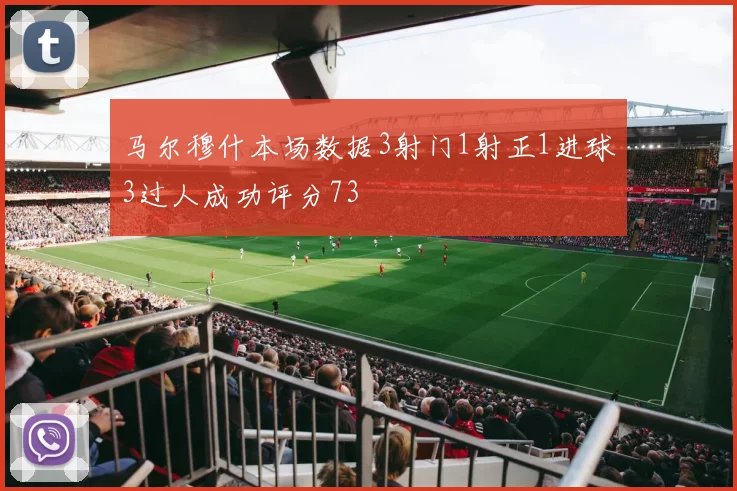 马尔穆什本场数据3射门1射正1进球3过人成功评分73